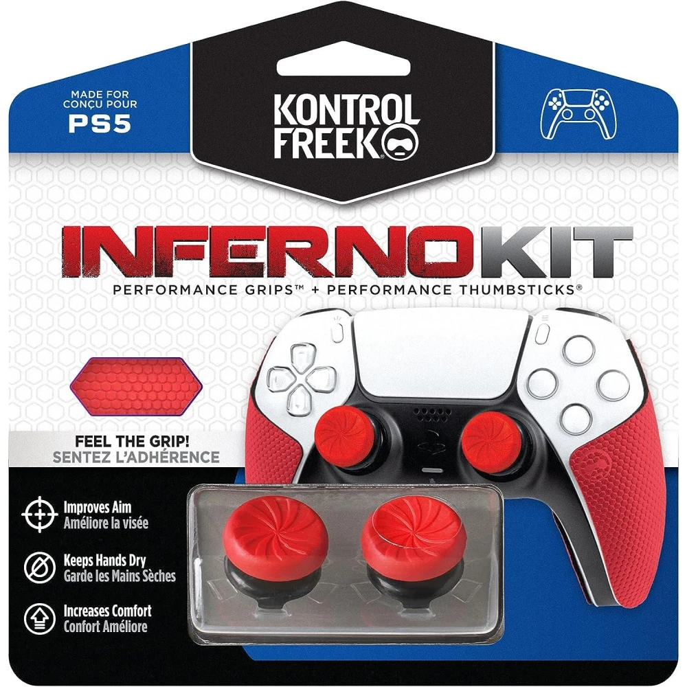 Аксесоар Kontrolfreek Performance Inferno Kit PS5 с включени сменяеми бутони и грипове за DualSense
