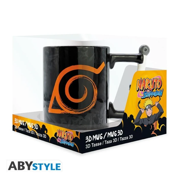 Чаша ABYSTYLE NARUTO SHIPPUDEN - Kunai Konoha, 3D дръжка, 460 ml, Черен