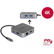 Докинг станция Delock USB-A, USB-C, HDMI, Gigabit LAN, PD, Подсветка, Сив