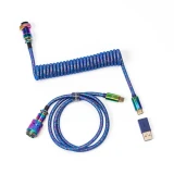 Кабел за клавиатура Keychron Colorful Premium Coiled Angled, USB-C - USB-C, Rainbow Plated Blue