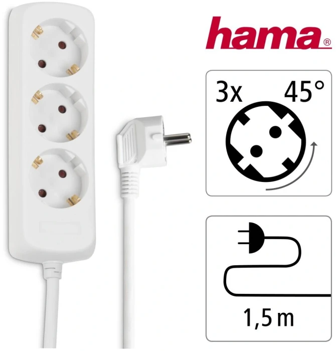 HAMA Разклонител 3 гнезда бял - 1.4m