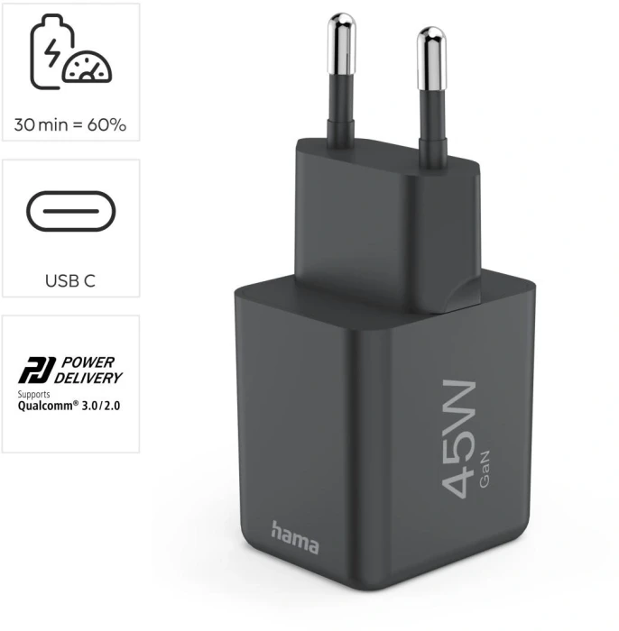 HAMA Бързо мини зарядно GaN 45W