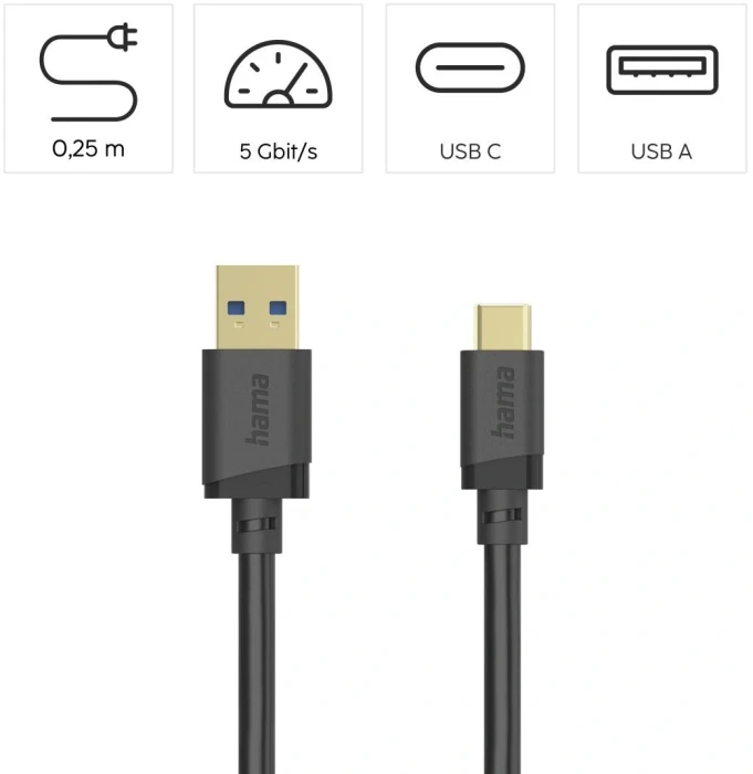 HAMA USB-A > USB-C 5Gbps - 0.25m