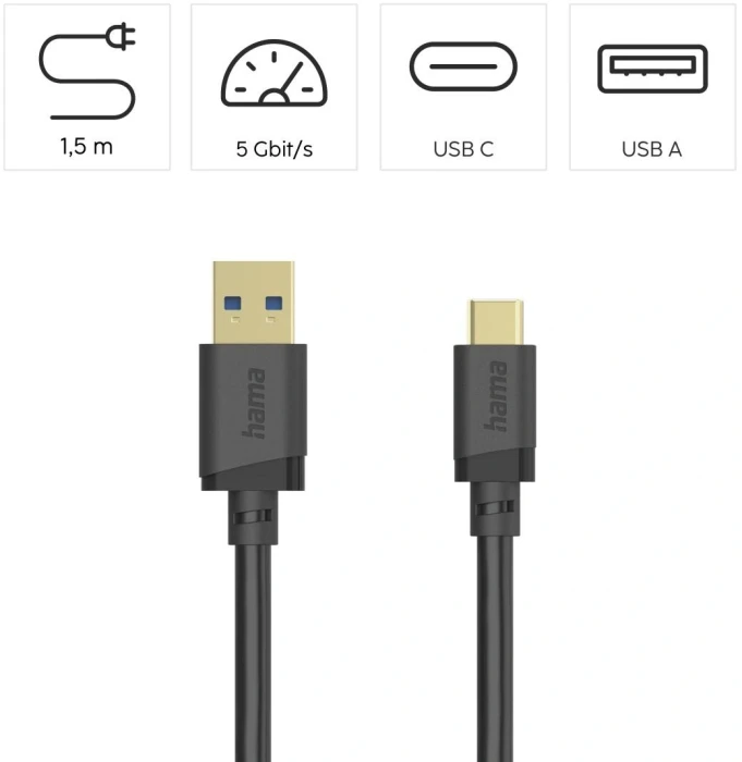 HAMA USB-A > USB-C 5Gbps - 1.5m