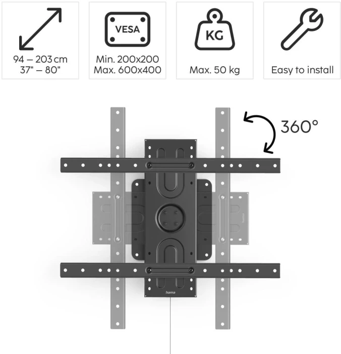 Стенна стойка за TV HAMA 80" 360°