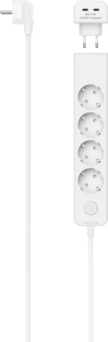 HAMA Разклонител 5 гнезда, 17 W, 2хUSB-C, превключвател, 1,4 м, бял