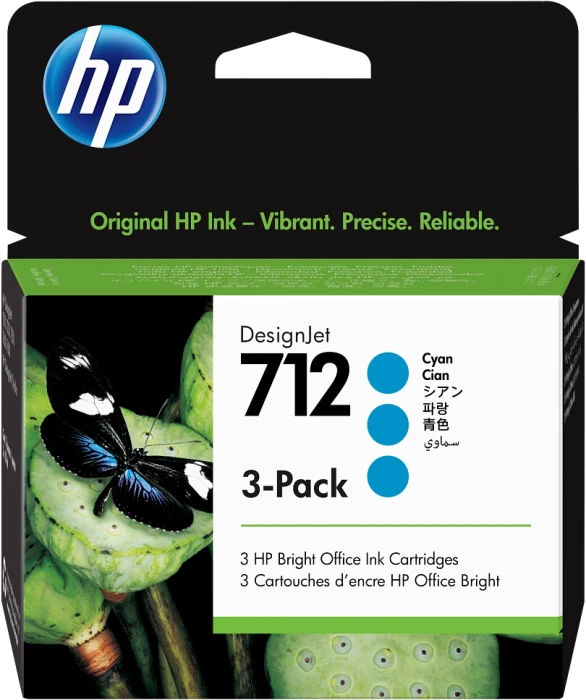 HP 712 Ink Cartridge 3-Pack - Cyan