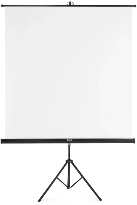 Екран на стойка 155x155 cm, 2 в 1, мобилен комплект, телескопична тръба, бял
