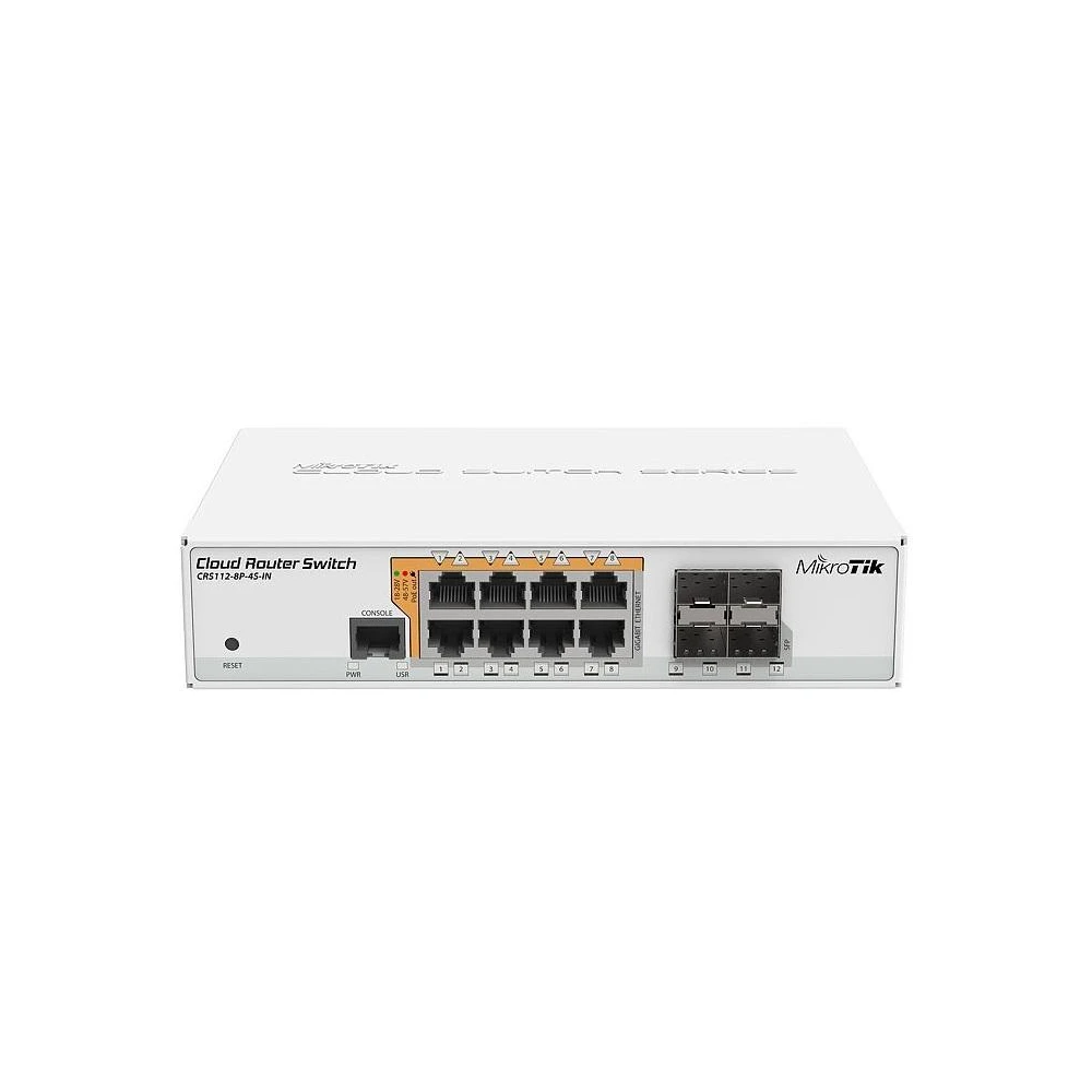 Суич MikroTik CRS112-8P-4S-IN, 8 x Gigabit Ethernet ports, 10/100/1000Mbps, 4 x SFP