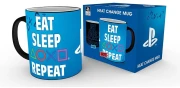 Чаша ABYSTYLE PLAYSTATION Mug Heat Change Eat Sleep Repeat, Сменящ се цвят, Черен