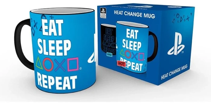 Чаша ABYSTYLE PLAYSTATION Mug Heat Change Eat Sleep Repeat, Сменящ се цвят, Черен