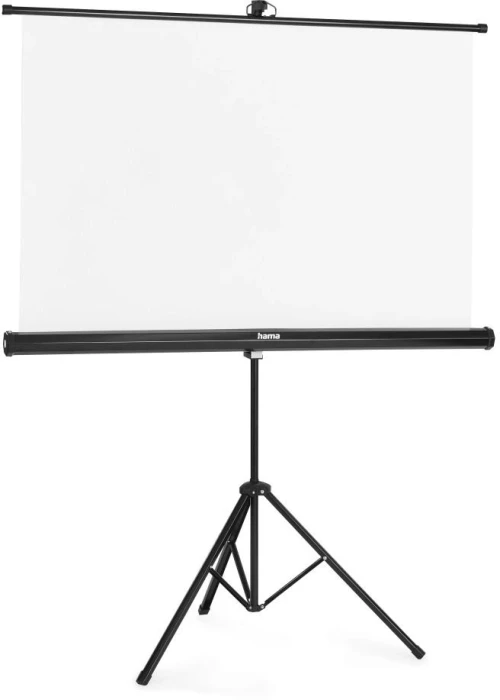 Екран на стойка 125x125 cm, 2 в 1, мобилен комплект, телескопична тръба, бял