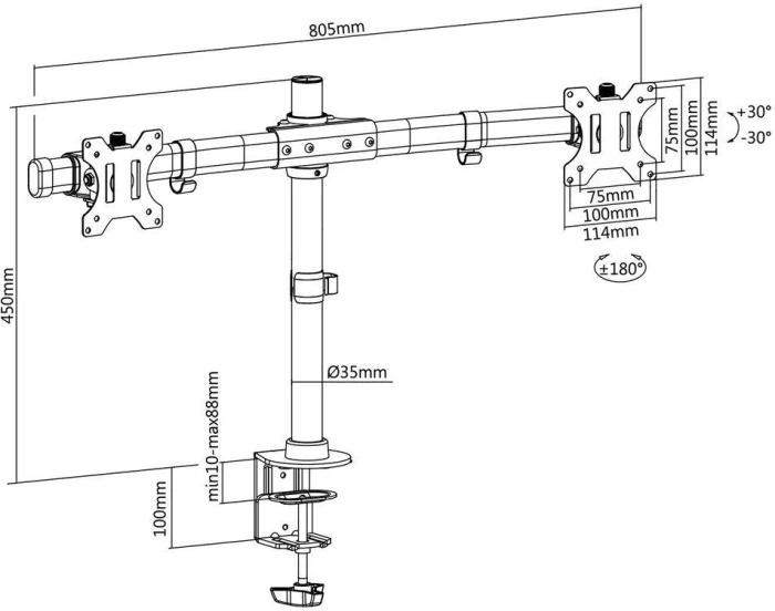 Стойка за бюро ACT AC8315 - 27" 10 кг