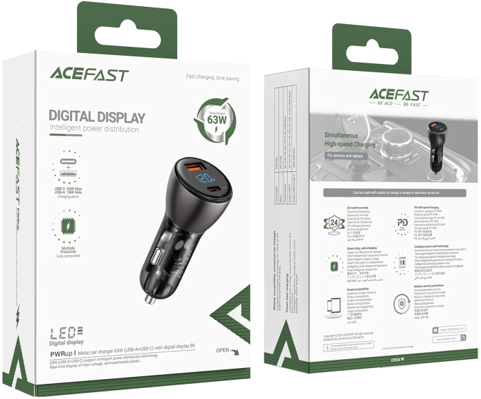 Acefast B6 Fast Charger Car PD3.0 63W