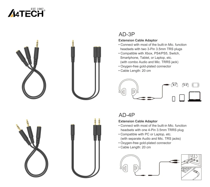 A4Tech 3.5mm 4-pin > 2 х 3.5mm 3-pin