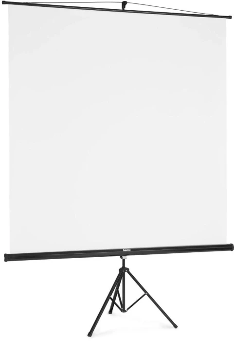 Екран на стойка 180x180 cm, 2 в 1, мобилен комплект, телескопична тръба, бял