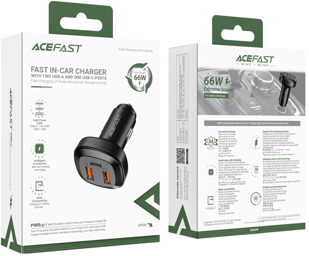 Acefast B9 Fast Charger Car PD3.0 66W