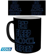 Чаша ABYSTYLE PLAYSTATION Mug Heat Change Eat Sleep Repeat, Сменящ се цвят, Черен