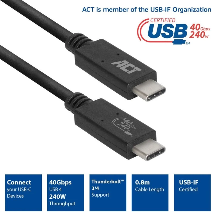 ACT USB4-C 40Gbps 240W - 0.8m