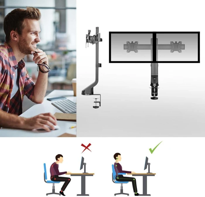ACT Стойка за 2 бр мониторa 27" с регулиране на височината