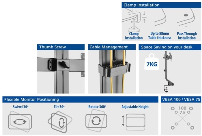 ACT Стойка за 2 бр мониторa 27" с регулиране на височината
