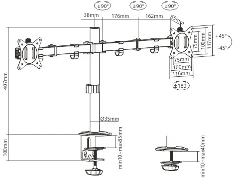 Gembird Стойка за 2 монитора MA-D2-01