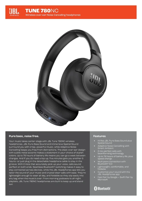 JBL TUNE 780NC Bluetooth - Black