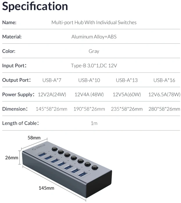 Orico с адаптер BT2U3 7 x USB 5Gbps