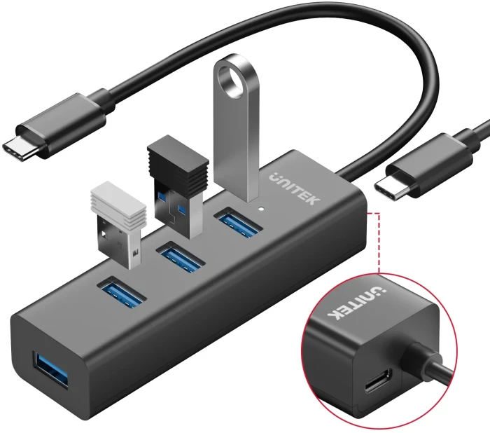 Unitek HUB USB-C - 4 x USB3.0 Black