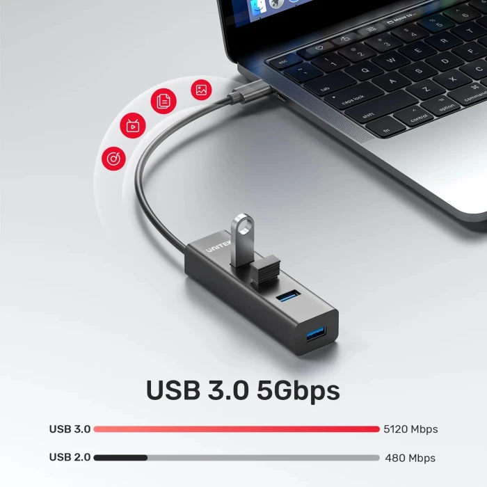 Unitek HUB USB-C - 4 x USB3.0 Black