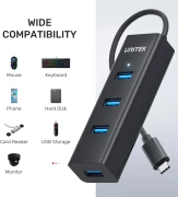 Unitek HUB USB-C - 4 x USB3.0 Black