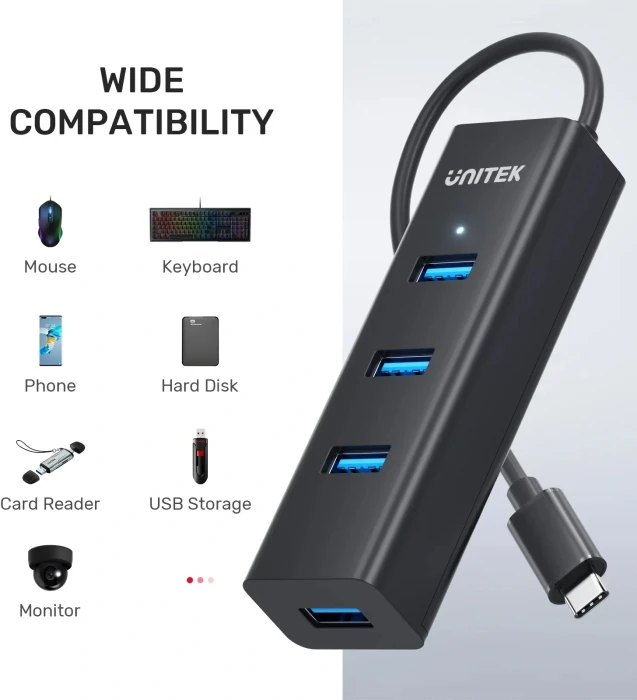 Unitek HUB USB-C - 4 x USB3.0 Black