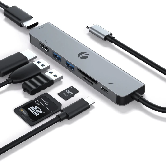 VCom USB-C HUB 7-in-1 PD  2 x HDMI