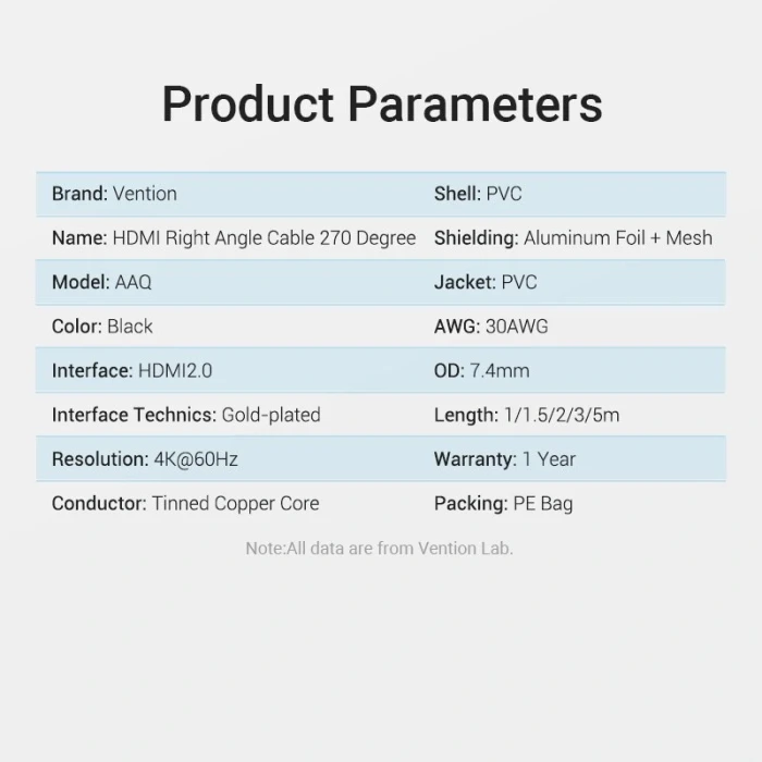 Vention AAQBG HDMI 2.0 ъглов 4K - 1.5m