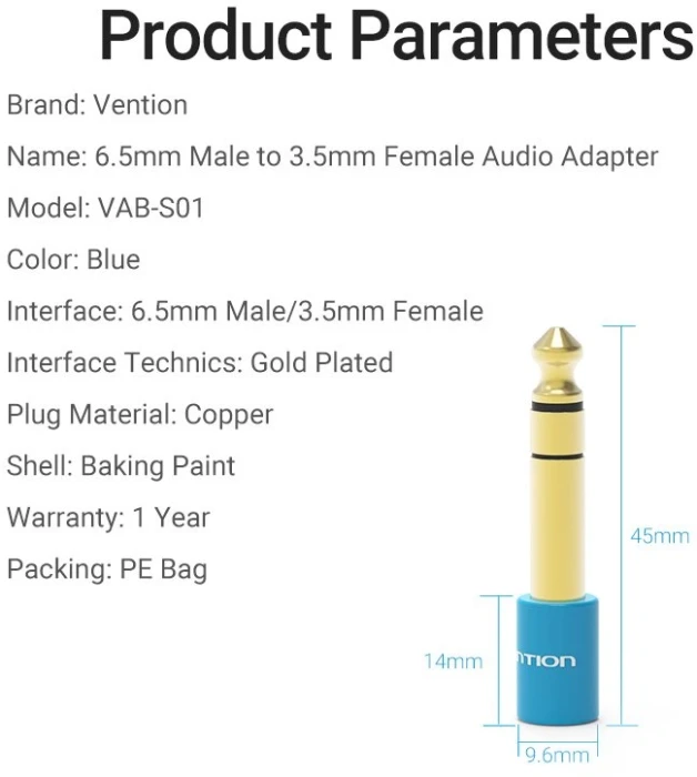 Vention аудио TRS 3.5mm > 6.35mm
