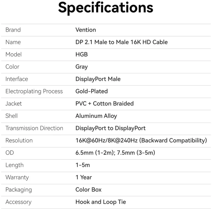 Vention Display Port v2.1 16K 60Hz - 3.0m