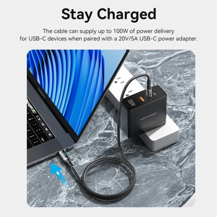 Vention кабел USB2.0 Type-C/Type-C 100W, LED display 2m - TAYBH