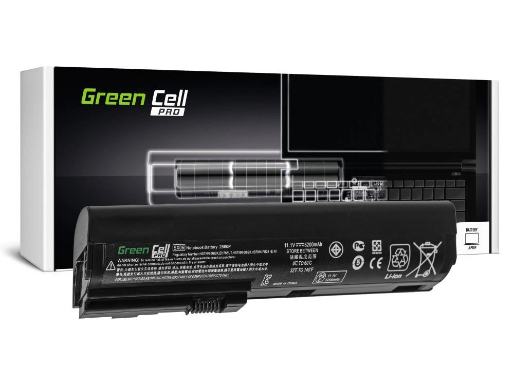 Батерия  за лаптоп GREEN CELL, HP Elitbook 2560p/2570p, 11.1V, 5200mAh, Черен