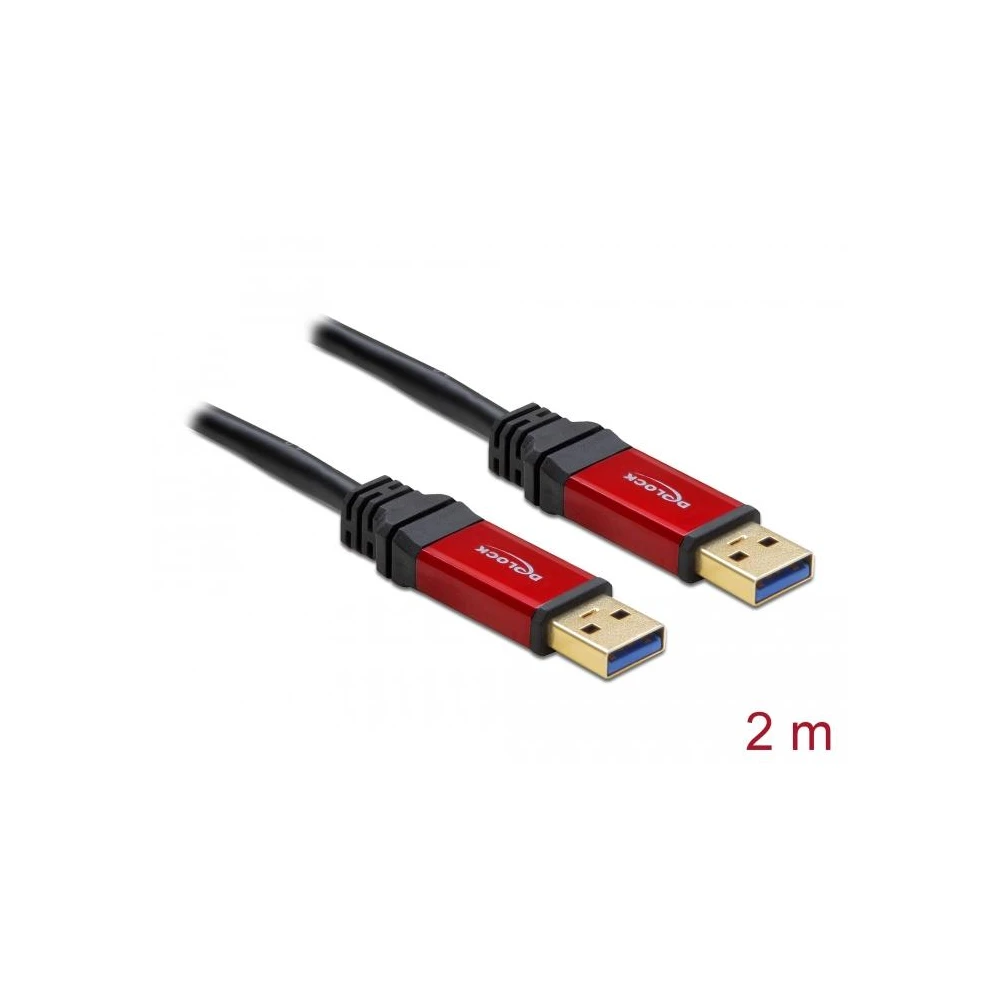 Кабел Delock  USB-A мъжко - USB-А мъжко, 2 м, Premium, Екраниран, Черен