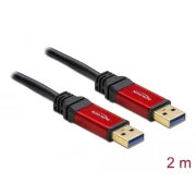 Кабел Delock  USB-A мъжко - USB-А мъжко, 2 м, Premium, Екраниран, Черен