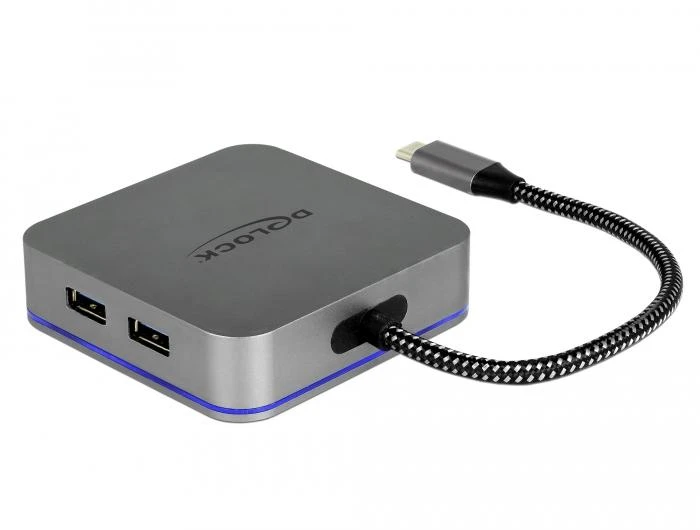 Докинг станция Delock USB-A, USB-C, HDMI, Gigabit LAN, PD, Подсветка, Сив