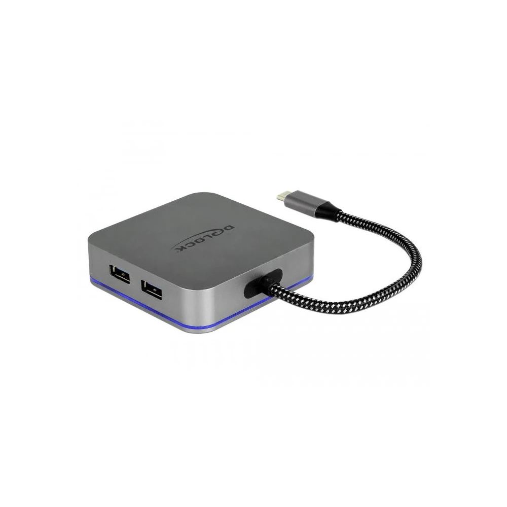 Докинг станция Delock USB-A, USB-C, HDMI, Gigabit LAN, PD, Подсветка, Сив