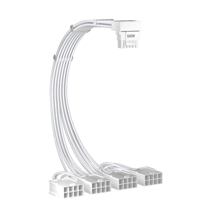 1stPlayer Custom Sleeved Modding Cable White - 4 x PCIe 8-pin to 12VHPWR - FM4-B-WH