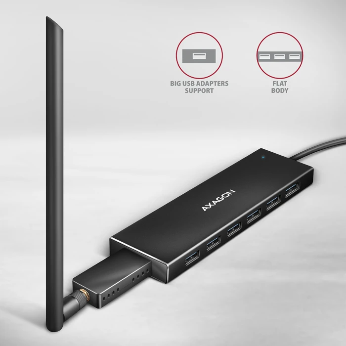 AXAGON HUE-F7A SuperSpeed USB-A FLAT hub