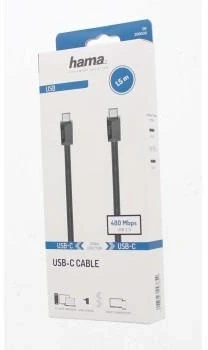 Кабел HAMA USB-C мъжко - USB-C мъжко, 1.5 м, черен,480Mb/s