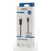 Кабел HAMA USB 2.0- micro USB, Позлатени конектори, 0.75 м., 480 Mbit / сек, Черен