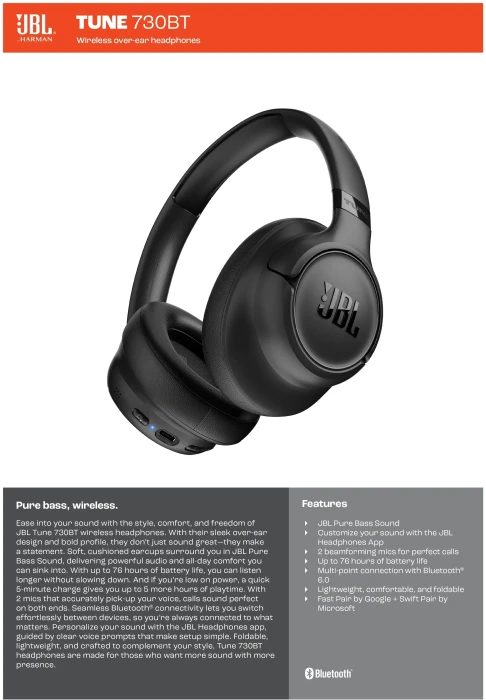 JBL Tune 730BT Bluetooth Black