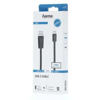 Кабел HAMA USB-C мъжко-USB-A мъжко, USB 3.2 Gen 1, 5Gbit/s, 0.75 м., Черен