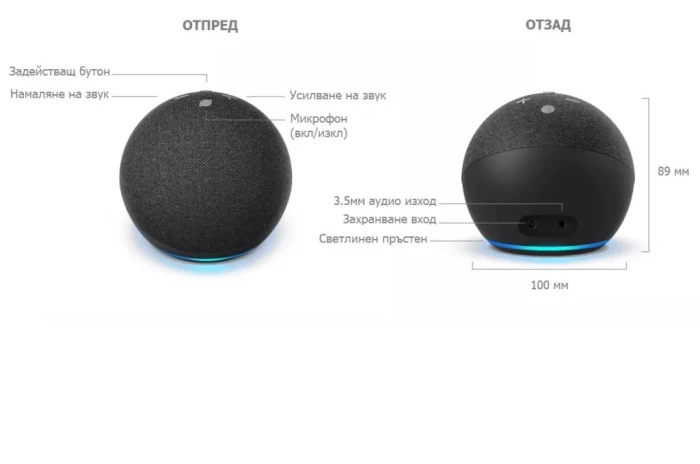 Преносима смарт тонколона Amazon Echo Dot 4, гласов асистент, Черен