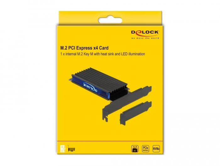 Карта за разширение на слотове Delock 89013, PCI Express x4 към 1 x internal NVMe M.2 Key M, RGB LED, Low Profile